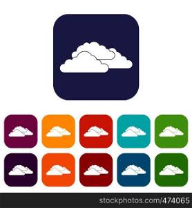 Clouds icons set vector illustration in flat style In colors red, blue, green and other. Clouds icons set