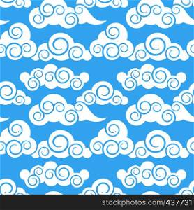 Clouds in japanese and chinese style vector seamless decorative pattern. Chinese pattern blue sky and white cloud illustration. Clouds in japanese and chinese style vector seamless decorative pattern