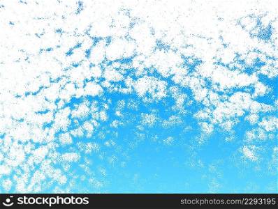 Clouds made of scattered dots in the blue sky, dotwork cloudscape illustration