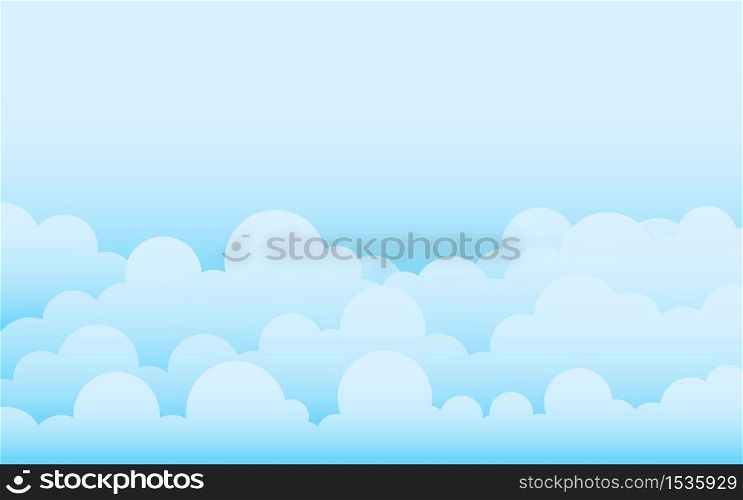 Clouds paper cut background on top blue sky landscape flat cartoon design vector