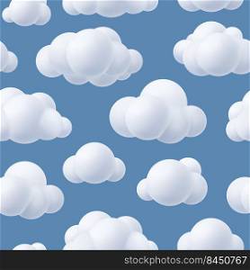 Clouds pattern. Fluffy realistic plastic outdoor clouds stylized forms decent vector seamless background for textile design projects. Illustration of cloud pattern fluffy, weather environment. Clouds pattern. Fluffy realistic plastic outdoor clouds stylized forms decent vector seamless background for textile design projects