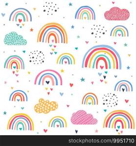 Clouds rainbows love hearts pattern