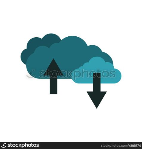 Clouds with arrows flat icon isolated on white background. Clouds with arrows flat icon