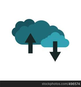 Clouds with arrows flat icon isolated on white background. Clouds with arrows flat icon