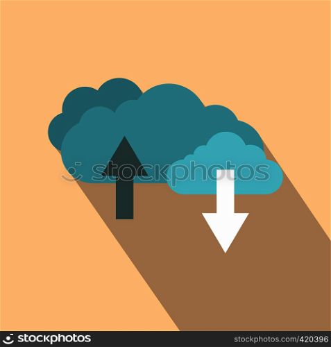 Clouds with arrows flat icon on a beige background. Clouds with arrows flat icon
