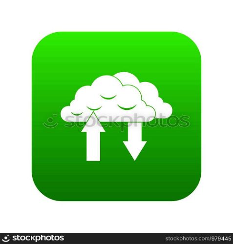 Clouds with arrows icon digital green for any design isolated on white vector illustration. Clouds with arrows icon digital green