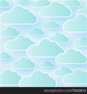 Cloudscape, blue sky with clouds background, paper art style