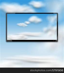 Cloudscape with Black Tablet PC Computer. Illustration Cloudscape with Black Tablet PC Computer - Vector