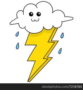 cloudy rainy thunderbolt storm cartoon