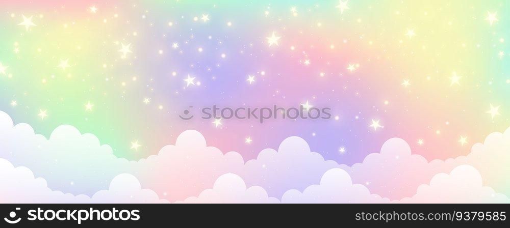 Cloudy sky background. Unicorn fantasy pastel galaxy. Rainbow cute wallpaper. Fluffy magic pink landscape. Vector illustration.. Cloudy sky background. Unicorn fantasy pastel galaxy. Rainbow cute wallpaper. Fluffy magic pink landscape. Vector illustration