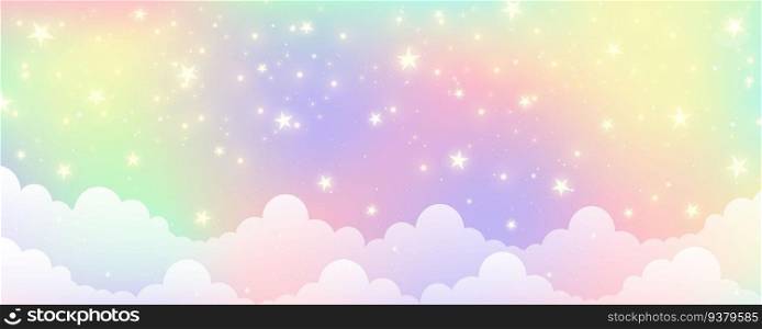 Cloudy sky background. Unicorn fantasy pastel galaxy. Rainbow cute wallpaper. Fluffy magic pink landscape. Vector illustration.. Cloudy sky background. Unicorn fantasy pastel galaxy. Rainbow cute wallpaper. Fluffy magic pink landscape. Vector illustration