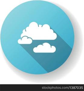 Cloudy weather blue flat design long shadow glyph icon. Overcast, moody sky, meteo forecasting. Atmosphere condition prediction science, meteorology. Clouds silhouette RGB color illustration. Cloudy weather blue flat design long shadow glyph icon