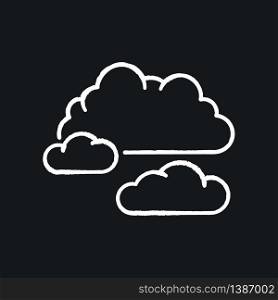 Cloudy weather chalk white icon on black background. Overcast, moody sky, meteo forecasting. Atmosphere condition prediction science, meteorology. Clouds isolated vector chalkboard illustration. Cloudy weather chalk white icon on black background