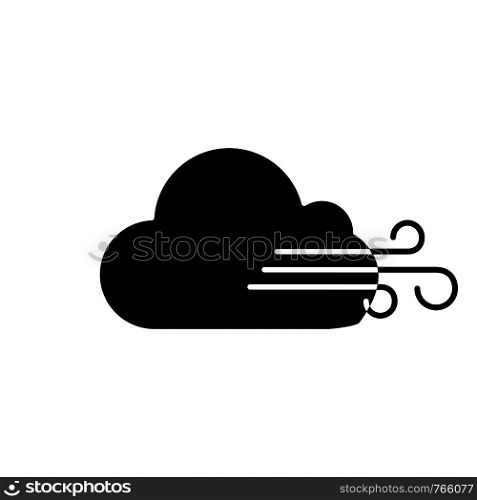 Cloudy windy weather glyph icon. Clouds and wind. Overcast. Weather forecast. Silhouette symbol. Negative space. Vector isolated illustration. Cloudy windy weather glyph icon