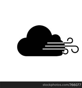 Cloudy windy weather glyph icon. Clouds and wind. Overcast. Weather forecast. Silhouette symbol. Negative space. Vector isolated illustration. Cloudy windy weather glyph icon