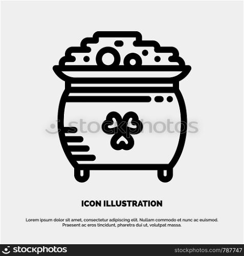 Clover, Coin, Gold, Pot, St. Patrick Line Icon Vector