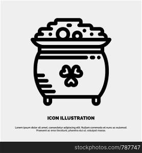Clover, Coin, Gold, Pot, St. Patrick Line Icon Vector