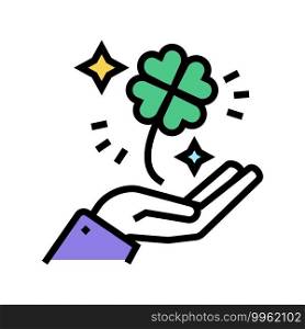 clover for luck holding hand lotto color icon vector. clover for luck holding hand lotto sign. isolated symbol illustration. clover for luck holding hand lotto color icon vector illustration