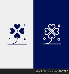 Clover, Four, Ireland, Irish, Lucky Line and Glyph Solid icon Blue banner Line and Glyph Solid icon Blue banner