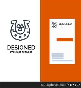 Clover, Golden, Horseshoe, Luck Grey Logo Design and Business Card Template