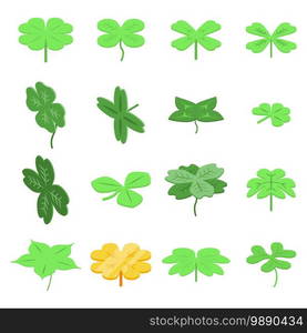 Clover icons set. Isometric set of clover vector icons for web design isolated on white background. Clover icons set, isometric style