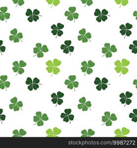 Clover leaf hand drawn doodle seamless pattern vector illustration. St Patricks Day symbol, Irish lucky shamrock background.. Clover leaf hand drawn doodle seamless pattern vector illustration. St Patricks Day symbol, Irish lucky shamrock background