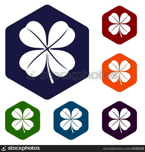 Clover leaf icons set rhombus in different colors isolated on white background. Clover leaf icons set