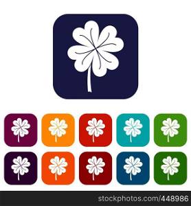 Clover leaf icons set vector illustration in flat style In colors red, blue, green and other. Clover leaf icons set flat