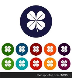 Clover leaf set icons in different colors isolated on white background. Clover leaf set icons