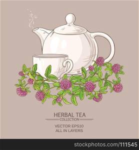 clover tea illustration. cup of clover tea and teapot on color background