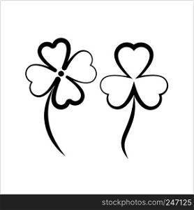 Clover With Four And Three Leaves Vector Art Illustration