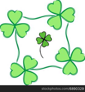 Clover with Four and Three Leaves Vector Illustration