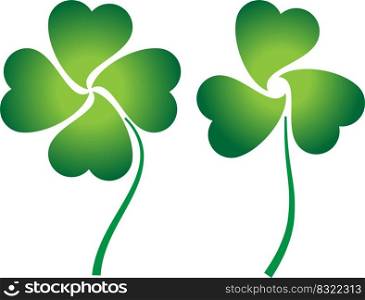 Clover with Four and Three Leaves Vector Illustration