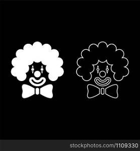 Clown face head with big bow and curly hair Circus carnival funny invite concept icon outline set white color vector illustration flat style simple image