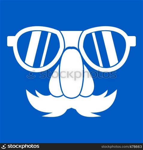 Clown face icon white isolated on blue background vector illustration. Clown face icon white