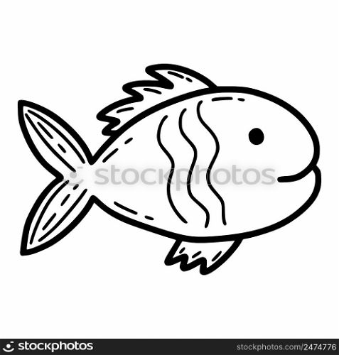 Clown fish. Vector illustration with marine animals. Coloring book for kids. Doodle icon.