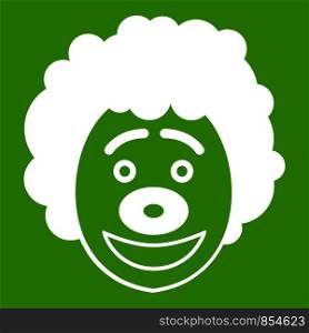 Clown head icon white isolated on green background. Vector illustration. Clown head icon green