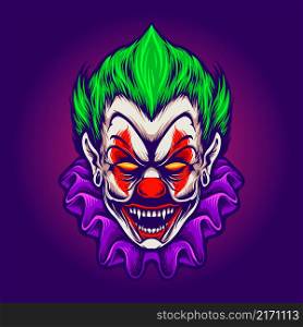 Clown Head Joker Vampire Horror Vector illustrations for your work Logo, mascot merchandise t-shirt, stickers and Label designs, poster, greeting cards advertising business company or brands.