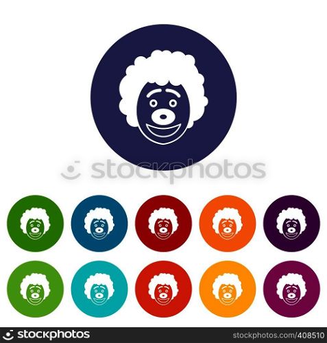 Clown head set icons in different colors isolated on white background. Clown head set icons