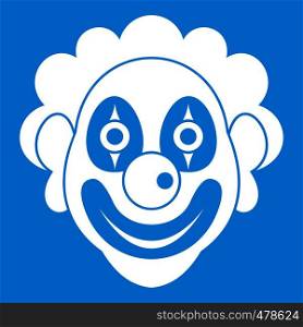 Clown icon white isolated on blue background vector illustration. Clown icon white