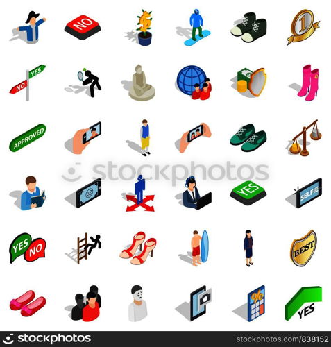 Clown icons set. Isometric style of 36 clown vector icons for web isolated on white background. Clown icons set, isometric style