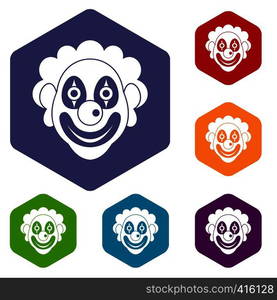 Clown icons set rhombus in different colors isolated on white background. Clown icons set