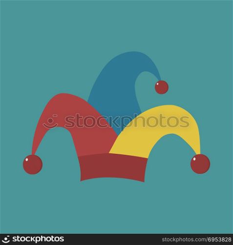 Clown jester hat flat long shadow design icon. Vector eps10 illustration.