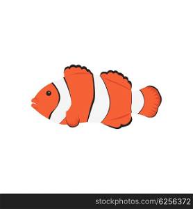 Clown Orange Fish. Clown fish cartoon. Tropical sea life theme. Cute orange fish vector illustration isolated
