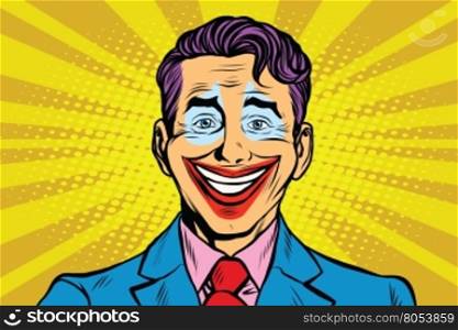 Clown smile joker face pop art retro vector illustration. Human emotions. Clown smile joker face
