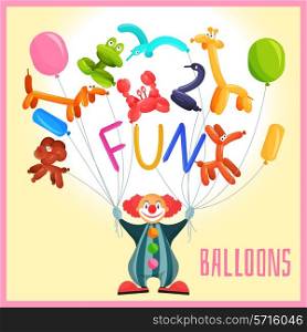 Clown with funny balloon animals circus background vector illustration