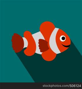 Clownfish flag icon in flat style on a blue background . Clownfish flag icon, flat style