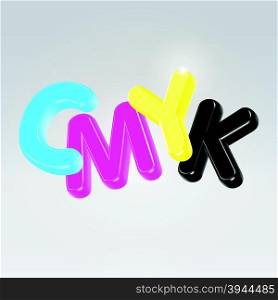 CMYK plastic glossy letters on light background