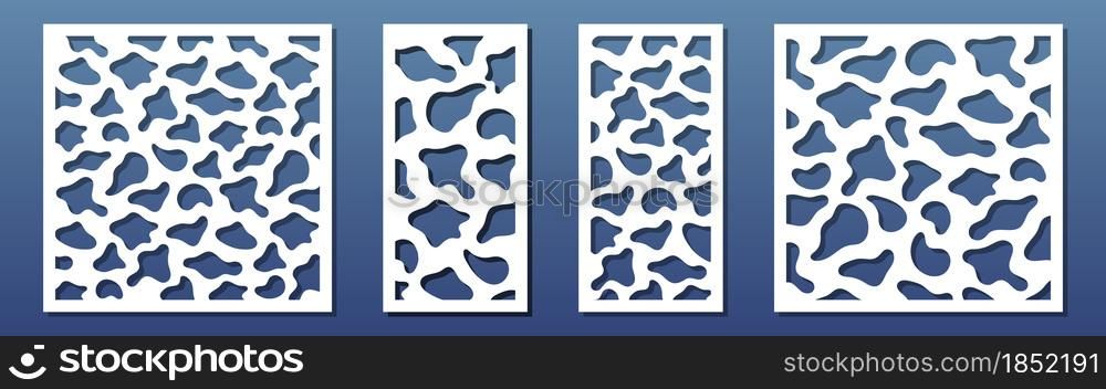 CNC laser cut panels, abstract geometric pattern. Home interior design, room privacy screens, paper art card background. Stencil for cnc cutting, engraving or silhouette printing. Vector illustration