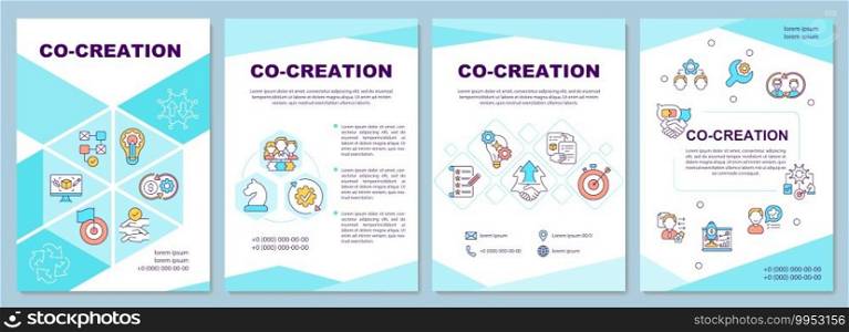 Co creation brochure template. New company product ideas. Flyer, booklet, leaflet print, cover design with linear icons. Vector layouts for magazines, annual reports, advertising posters. Co creation brochure template